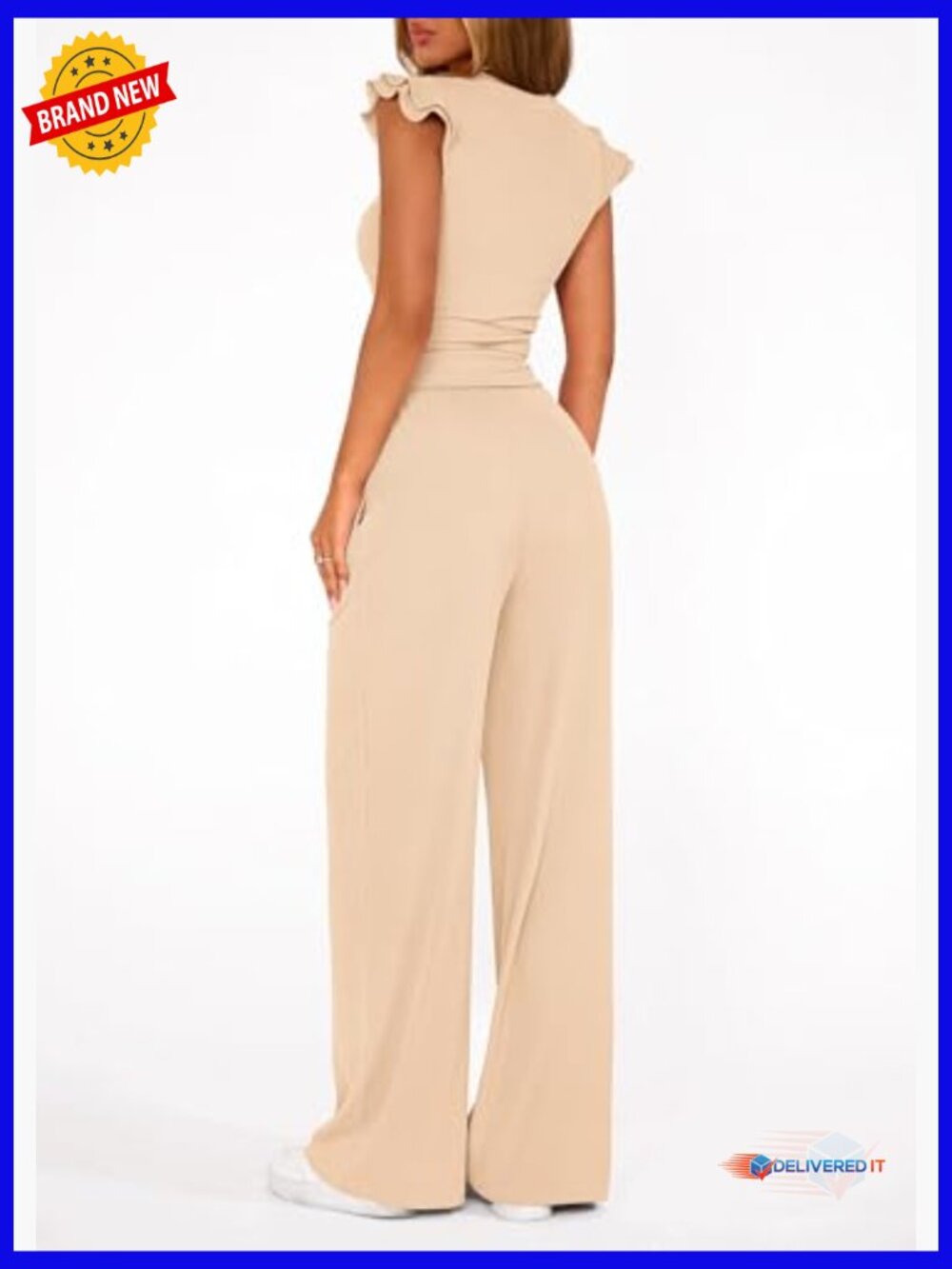 Two Piece Sets Women Dressy Cap Sleeve Ruffle Top Wide Leg Pants Matching Set - Picture 2 of 7